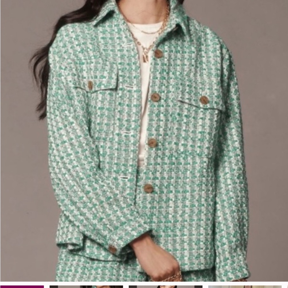 Anthropologie Maeve Green Tweed Jacket 2X